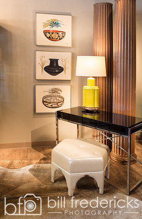 Staged Vignette - Columns, Desk and Lamp